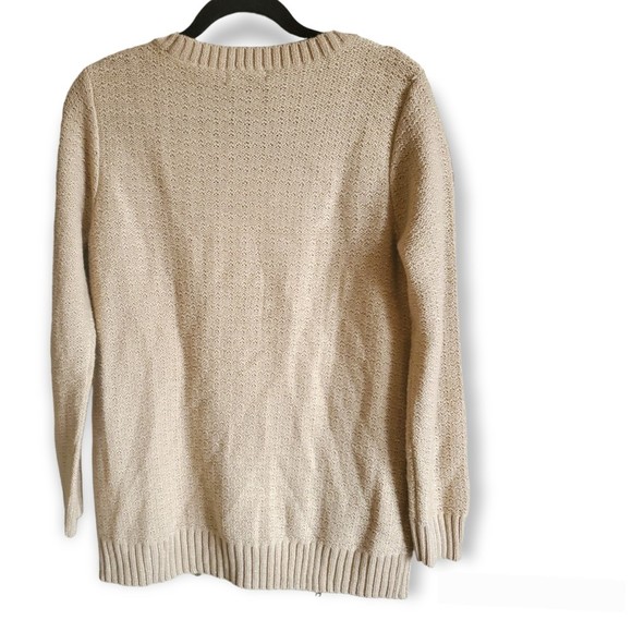 𝅺Style & CO. Large cable knit zipper metallic shimmer gold beige sweater Size L - Picture 2 of 9